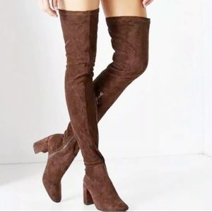 Brown Velvet Over Knee Boot